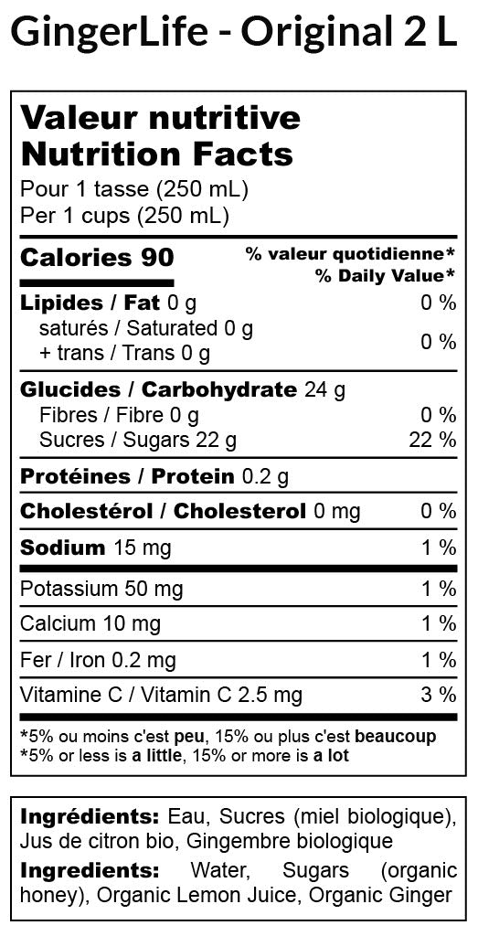 GingerLife Original 2L Nutrion facts